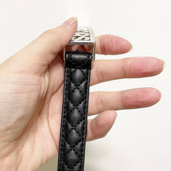 Michael Kors Black Stitched Leather Silver Hardware Belt main image 4